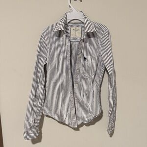 Girls Abercrombie & Fitch Navy and White Striped Shirt Size S